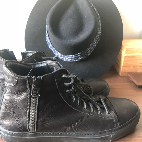 Wings + Horns Leather Black High Top Sneakers - Picture 2 of 5